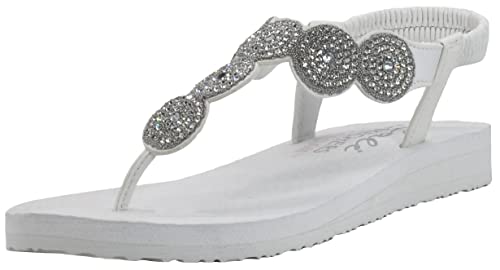 Skechers Women's Meditation-Stars And Spakle Thong Sandal White/Silver 11 von Skechers