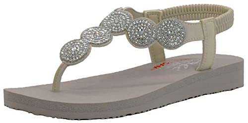 Skechers Women's Meditation Stars & Sparkle Circular Rhinestone Slingback Thong Nude Flip-Flop 10 M US von Skechers