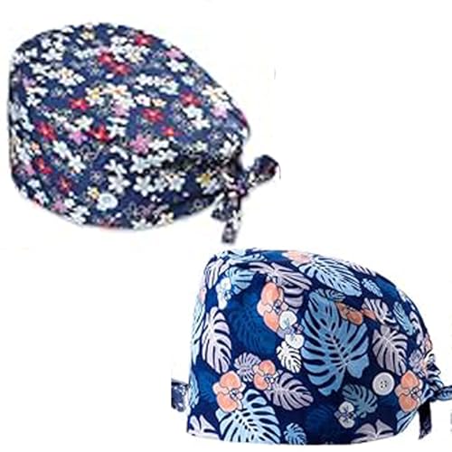 2 Pieces Adjustable Work Caps, Surgical Cap Fabric, Cotton Nurse Cap with Buttons, Scrubbing Cap with Sweatband for Women and Men, Personal Care Needs von Skeerthy