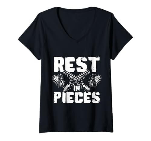 Damen Rest In Pieces Skeet Shooting Clay Pigeon T-Shirt mit V-Ausschnitt Damen Rest In Pieces Skeet Shooting Clay Pigeon T-Shirt mit V-Ausschnitt von Skeet Shooting Clay Pigeon Design
