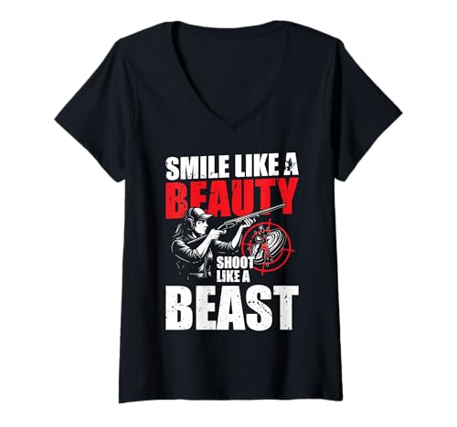 Damen Smile Like A Beaty Skeet Shooting Clay Pigeon T-Shirt mit V-Ausschnitt Damen Smile Like A Beaty Skeet Shooting Clay Pigeon T-Shirt mit V-Ausschnitt von Skeet Shooting Clay Pigeon Design