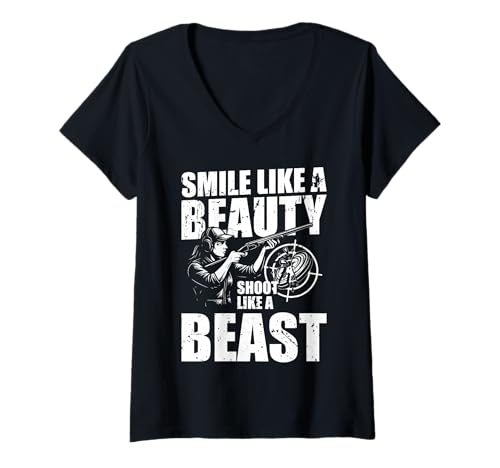 Damen Smile Like A Beaty Skeet Shooting Clay Pigeon T-Shirt mit V-Ausschnitt von Skeet Shooting Clay Pigeon Design