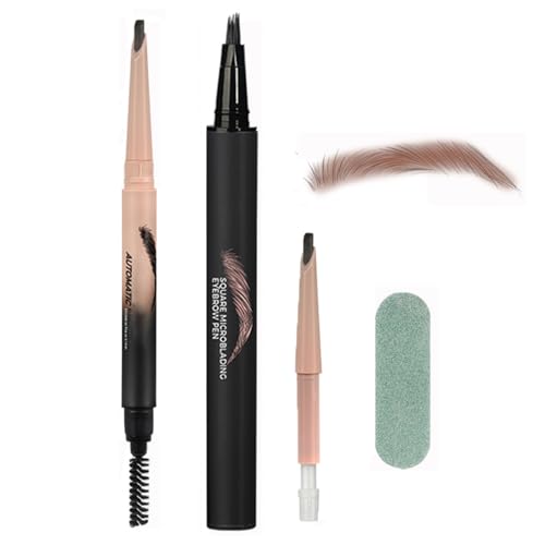 Augenbrauenstift, Microblading Augenbrauenstift Set, Klingenspitze + quadratische Spitze, austauschbarer Kern, für natürliche haarähnliche Augenbrauen, Braun von Skeiyo
