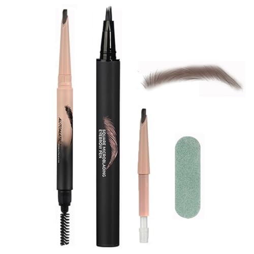 Augenbrauenstift, Microblading Augenbrauenstift Set, Klingenspitze + quadratische Spitze, austauschbarer Kern, für natürliche haarähnliche Augenbrauen, Graubraun von Skeiyo