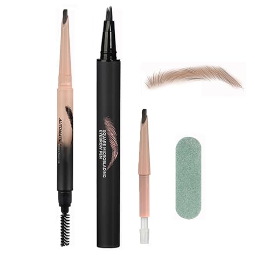 Augenbrauenstift, Microblading Augenbrauenstift Set, Klingenspitze + quadratische Spitze, austauschbarer Kern, für natürliche haarähnliche Augenbrauen, Hellbraun von Skeiyo
