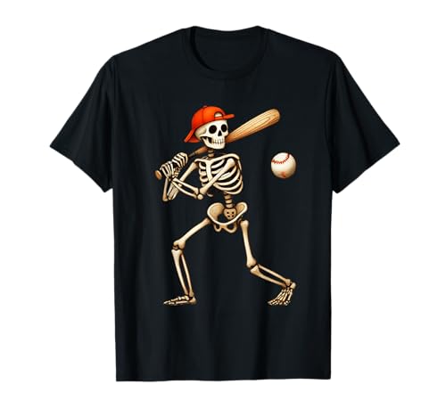 Lustiges Skelett Batting Baseball Halloween Jungen Herren Kinder T-Shirt von Skeleton Baseball Batter Halloween Costume Tee