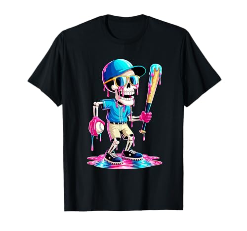 Lustiges Skelett Baseball EIS Tropfen Jungen Jugend Kinder T-Shirt von Skeleton Baseball Drip Funny Halloween Sports Boys