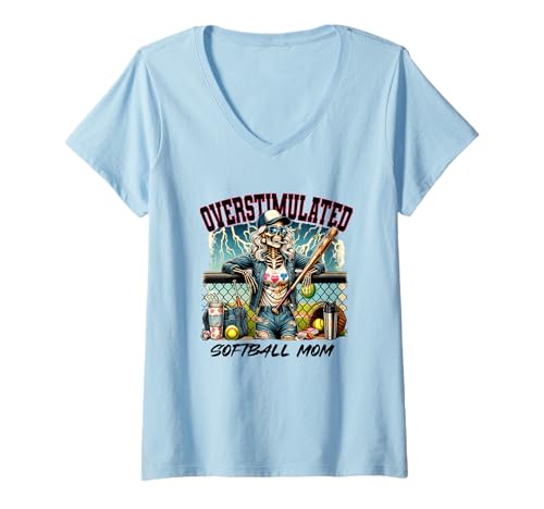 Damen Overstimulated Skelett Baseball Cool Vibes T-Shirt mit V-Ausschnitt Damen Overstimulated Skelett Baseball Cool Vibes T-Shirt mit V-Ausschnitt von Skeleton Baseball Fun Overstimulated Vibes