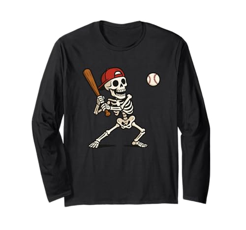 Funny Skeleton Batting Baseball Halloween Men Women Kids Langarmshirt von Skeleton Baseball Halloween Costume Tee