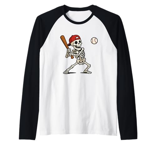 Funny Skeleton Batting Baseball Halloween Men Women Kids Raglan von Skeleton Baseball Halloween Costume Tee