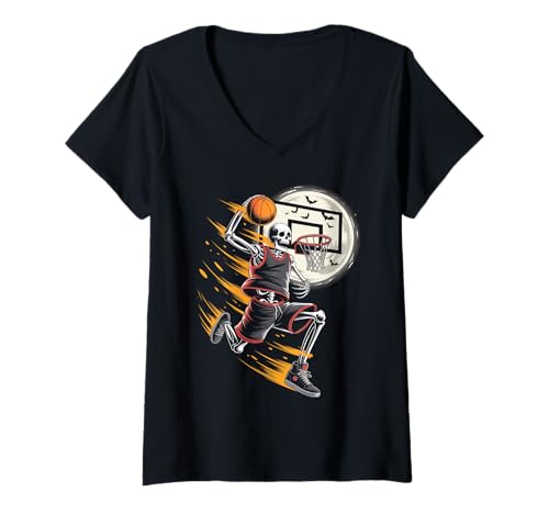 Damen Skelett Basketball Halloween - Spooky Season Slam Dunk T-Shirt mit V-Ausschnitt Damen Skelett Basketball Halloween - Spooky Season Slam Dunk T-Shirt mit V-Ausschnitt von Skeleton Basketball Halloween Vibes