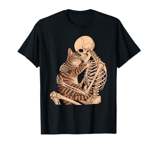 Lustiges Skelett Umarmung Katze Halloween Kitty Liebhaber Katze Mama Papa T-Shirt von Skeleton Cat Love Graphic Apparel for Pet Lovers
