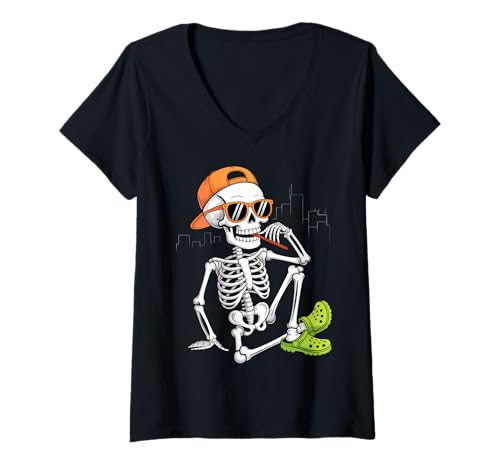 Damen Halloween Skelett Chilling Kostüm T-Shirt mit V-Ausschnitt Damen Halloween Skelett Chilling Kostüm T-Shirt mit V-Ausschnitt von Skeleton Chilling Halloween Costumes Tees