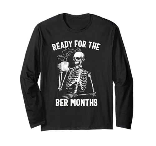 Herren Ready for The Ber Months Skelett Drinking Coffee Langarmshirt von Skeleton Coffee Co.