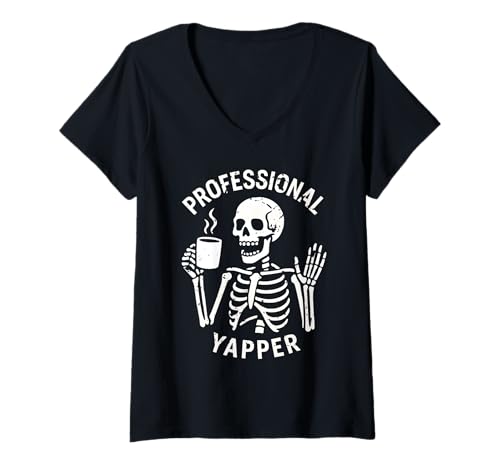 Damen Professionelles Yapper Shirt Lustiges Skelett Sprachtherapeut T-Shirt mit V-Ausschnitt Damen Professionelles Yapper Shirt Lustiges Skelett Sprachtherapeut T-Shirt mit V-Ausschnitt von Skeleton Coffee SLP Halloween...