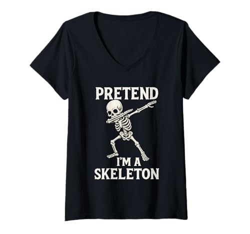 Damen Lustiges Halloween-Kostüm Pretend I'm Skeleton Dabbing Skeleton T-Shirt mit V-Ausschnitt Damen Lustiges Halloween-Kostüm Pretend I'm Skeleton Dabbing Skeleton T-Shirt mit V-Ausschnitt von Skeleton Dabbing Fun Halloween Costume
