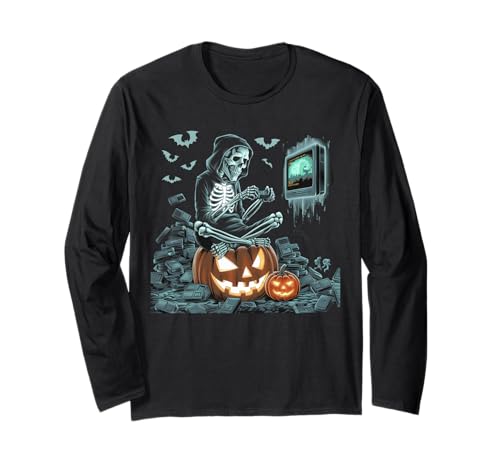 Gamer Skelett Gaming Controller Halloween Shirts Jungen Kinder Langarmshirt von Skeleton Gamer Funny Pumpkin Halloween Costume