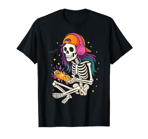 Gamer Girl Skelett Halloween Videospiel Kostüm T-Shirt von Skeleton Gamer Girl Halloween Gaming Teen Costume