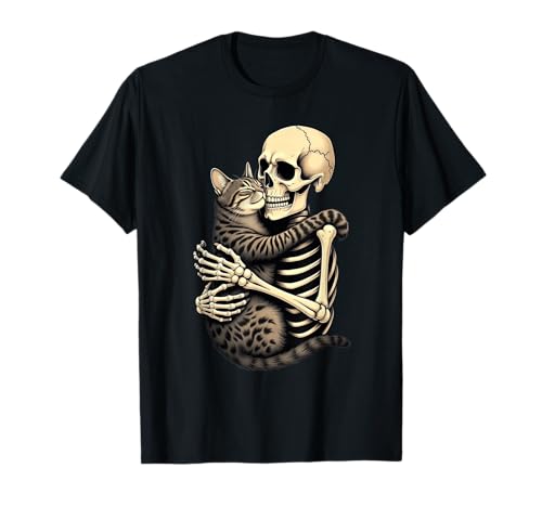 Skelett Umarmung Katze Halloween Katzenliebhaber Katze Mama Papa Bruh T-Shirt von Skeleton Hugging Animals Outfit