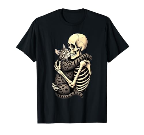 Skelett umarmende Katze Halloween Katzenliebhaber Mama Papa Bruh Weihnachten T-Shirt von Skeleton Hugging Animals Outfit