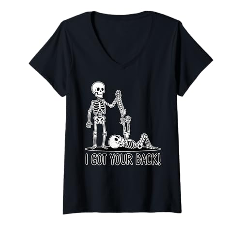 Damen Skelett Humor I Got Your Back Halloween-Kostüm T-Shirt mit V-Ausschnitt von Skeleton Humor Support Tee for Friends