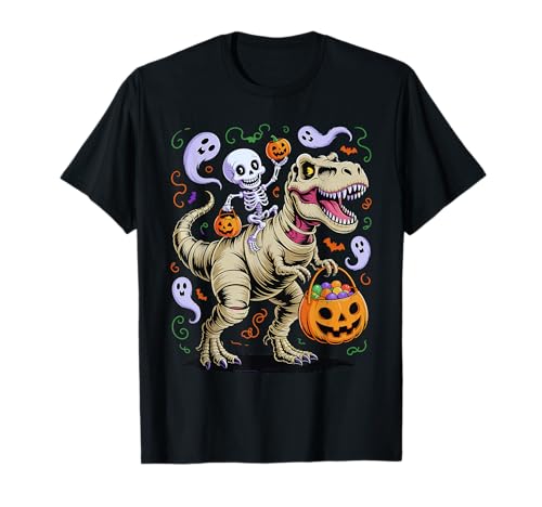Lustiges Skelett auf Mama T Rex mit Kürbis-Süßigkeitengeistern T-Shirt Lustiges Skelett auf Mama T Rex mit Kürbis-Süßigkeitengeistern T-Shirt von Skeleton Mummy T Rex Pumpkin Candy Ghost Halloween
