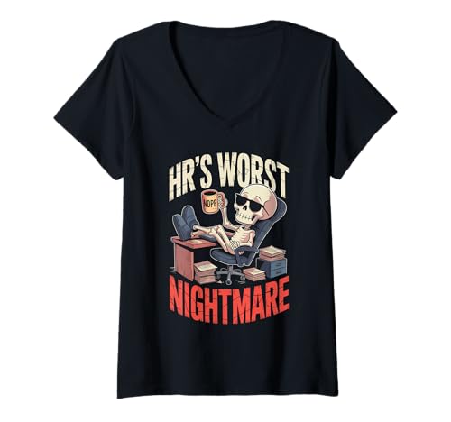 Damen Die schlimmsten Albtraum-Mitarbeiter von Funny Skeleton HR im Büro T-Shirt mit V-Ausschnitt Damen Die schlimmsten Albtraum-Mitarbeiter von Funny Skeleton HR im Büro T-Shirt mit V-Ausschnitt von Skeleton Office Humor for Coworkers