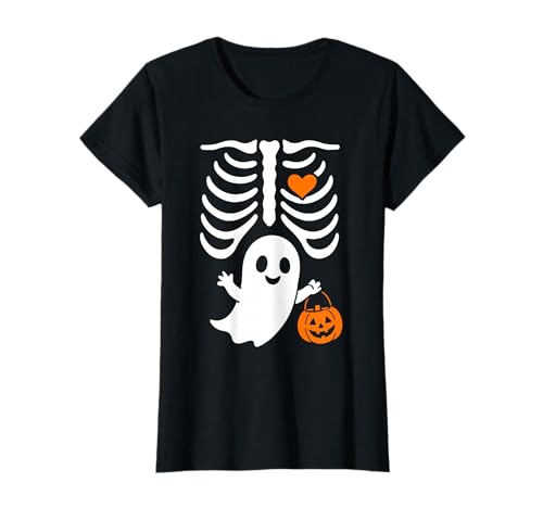 Halloween Schwangerschaft Niedliches Baby Geist Skelett Kürbis Süßigkeiten T-Shirt von Skeleton Pregnancy Announcement Mom Halloween