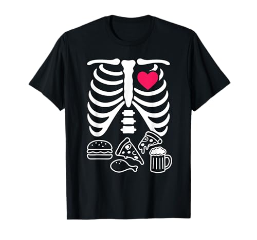 Bierbauch Baby Skelett Schwangerschaft Paare Halloween T-Shirt von Skeleton Rib Cage Beer Pregnancy Announcement