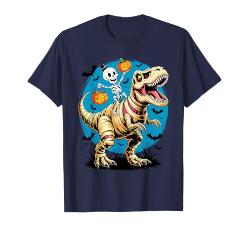 Skelett Reiten Mama Dinosaurier T Rex Halloween Lustiger Kürbis T-Shirt von Skeleton Rider Mummy Dino Pumpkin Moon Halloween