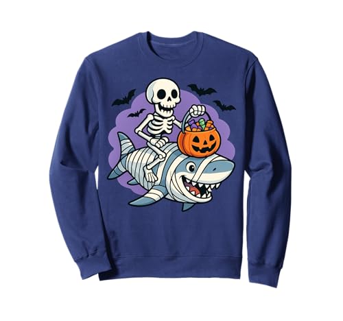 Skelett Reiten Mama Hai Lustig Halloween Kürbis Kinder Sweatshirt Skelett Reiten Mama Hai Lustig Halloween Kürbis Kinder Sweatshirt von Skeleton Riding Mummy Shark Halloween Candy Fun