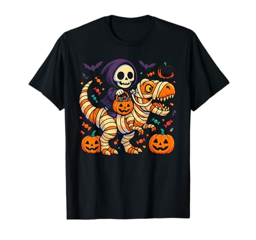 Skelett Reiten Mama Dinosaurier T Rex Kürbis Lustig Halloween T-Shirt von Skeleton Riding Mummy Trex Halloween Funny