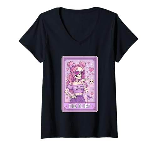 Damen The Flirt Text Me Never Skelett Humor T-Shirt mit V-Ausschnitt Damen The Flirt Text Me Never Skelett Humor T-Shirt mit V-Ausschnitt von Skeleton Romance Humor Fun Quirky Gothic