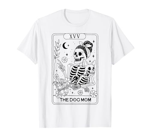 Hund Mama Skelett Tarotkarte Halloween Linie Zeichnung Hund Mama T-Shirt von Skeleton Tarot Card Halloween Tees NYC