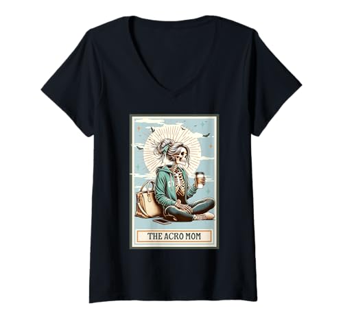 Damen The Acro Mom Akrobatisches Skelett Geschenk Gruseljahreszeit Halloween T-Shirt mit V-Ausschnitt von Skeleton Tarot Card T-Shirt Co.