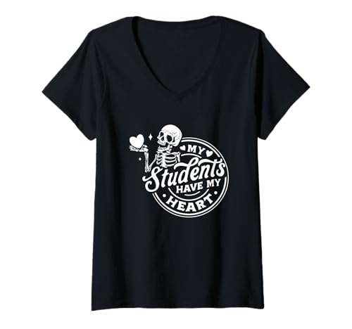Damen My Students Have My Heart Skelett T-Shirt mit V-Ausschnitt Damen My Students Have My Heart Skelett T-Shirt mit V-Ausschnitt von Skeleton Teacher Appreciation Artwork