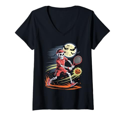 Damen Skelett Tennis Halloween - Gruselige Saison Tennisspieler T-Shirt mit V-Ausschnitt Damen Skelett Tennis Halloween - Gruselige Saison Tennisspieler T-Shirt mit V-Ausschnitt von Skeleton Tennis Halloween Vibes