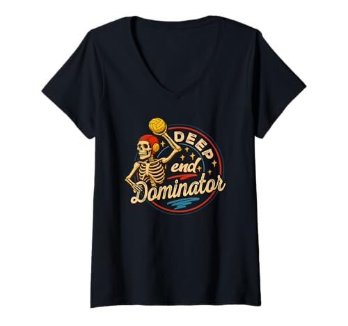 Damen Wasserball Skelett Deep End Dominator Vintage Style T-Shirt mit V-Ausschnitt von Skeleton Water Polo Retro Deep End Dominator
