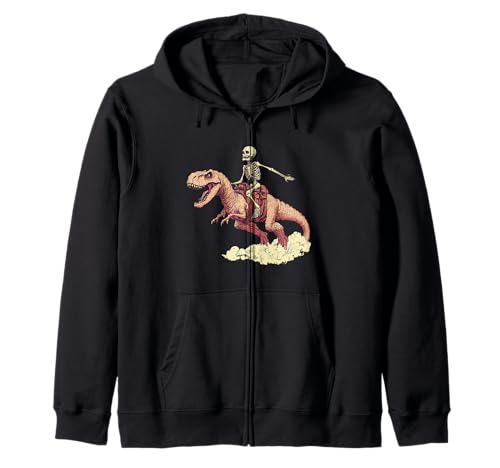 Lustiges Dinosaurier Reitkostüm mit Skelett für Jungen und Mädchen Kapuzenjacke von Skeleton rides a Dinosaur