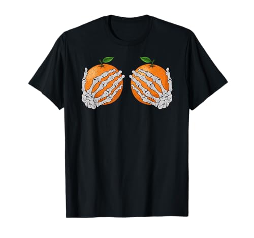 Lustiges Skelett Hand Halloween Orange Früchte Mädchen Frauen T-Shirt von SkeletonAxis1