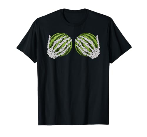 Lustiges Skelett Hand Halloween Wassermelone Früchte Mädchen Frauen T-Shirt von SkeletonAxis1