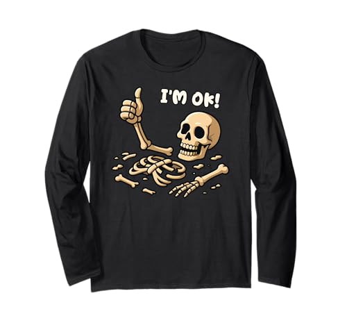 Lustiges Skelett Meme Humor I'm Ok Halloween Männer Frauen Langarmshirt von SkeletonAxis1