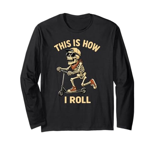 Skelett Halloween Scooter This is How I Roll Boys Girls Langarmshirt von SkeletonAxis1