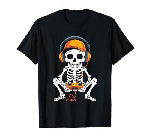 Skelett Gamer Kopfhörer Controller Halloween Teens Kinder T-Shirt von Skelett Gaming Kopfhörer Retro Gamer Vibes