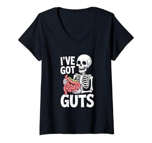 Damen Halloween Ive Got Guts Skelett Eingeweide Humor T-Shirt mit V-Ausschnitt Damen Halloween Ive Got Guts Skelett Eingeweide Humor T-Shirt mit V-Ausschnitt von Skelett Spass Makaber Eingeweide Horror Halloween