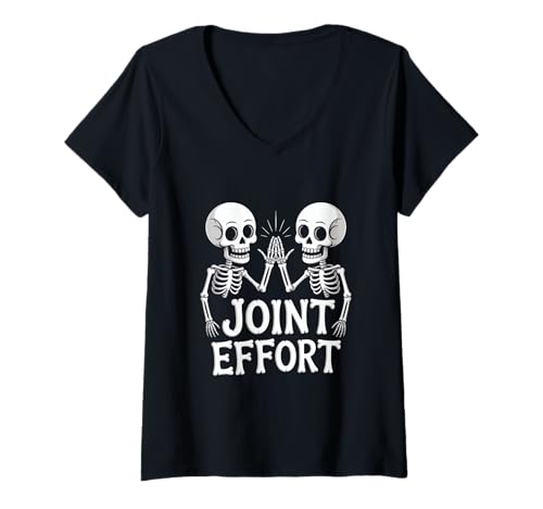 Damen Halloween Skelett Joint Effort Teamwork Spruch T-Shirt mit V-Ausschnitt Damen Halloween Skelett Joint Effort Teamwork Spruch T-Shirt mit V-Ausschnitt von Skelett Teamwork Humor Halloween Party