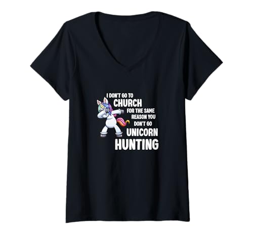 Damen I Don't Go to Church Einhorn Jagd Atheist Humor T-Shirt mit V-Ausschnitt Damen I Don't Go to Church Einhorn Jagd Atheist Humor T-Shirt mit V-Ausschnitt von Skeptic Gifts by TC