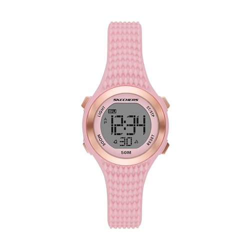 Skechers Damenuhren Elkwood, Digitales Uhrwerk, 33MM Pinkfarbenes PolykarbonatGehäuse mit PolyurethanArmband, SR2129 von Skechers