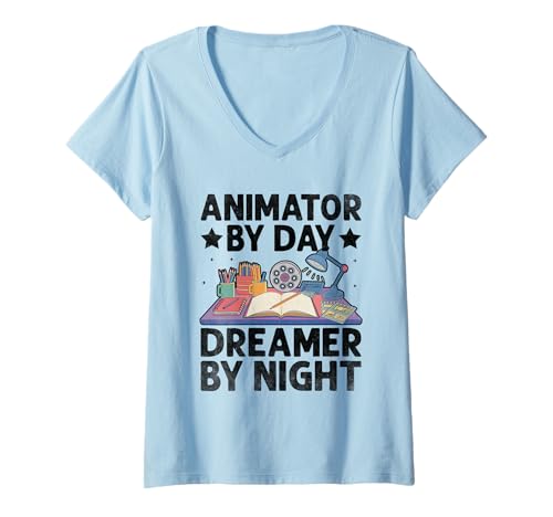 Damen Animator Von Day Dreamer Bei Nacht Animation Draw Animate T-Shirt mit V-Ausschnitt Damen Animator Von Day Dreamer Bei Nacht Animation Draw Animate T-Shirt mit V-Ausschnitt von Sketching Animation Gifts For Drawing Animators