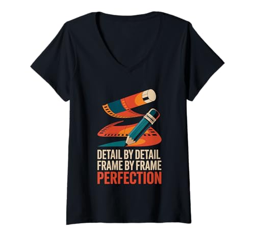 Damen Detail nach Detail Frame By Frame Perfection Animation Animate T-Shirt mit V-Ausschnitt von Sketching Animation Gifts For Drawing Animators